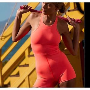 Free People Movement Every Single Time Runsie Womens M/L Coral Romper Tank NEW